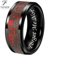 thumbnail image 1 of Tungsten Carbide Wedding Band Ring Steampunk Gears Red Carbon Fiber Inlay 8MM Forget Me Not Engraved, 1 of 5