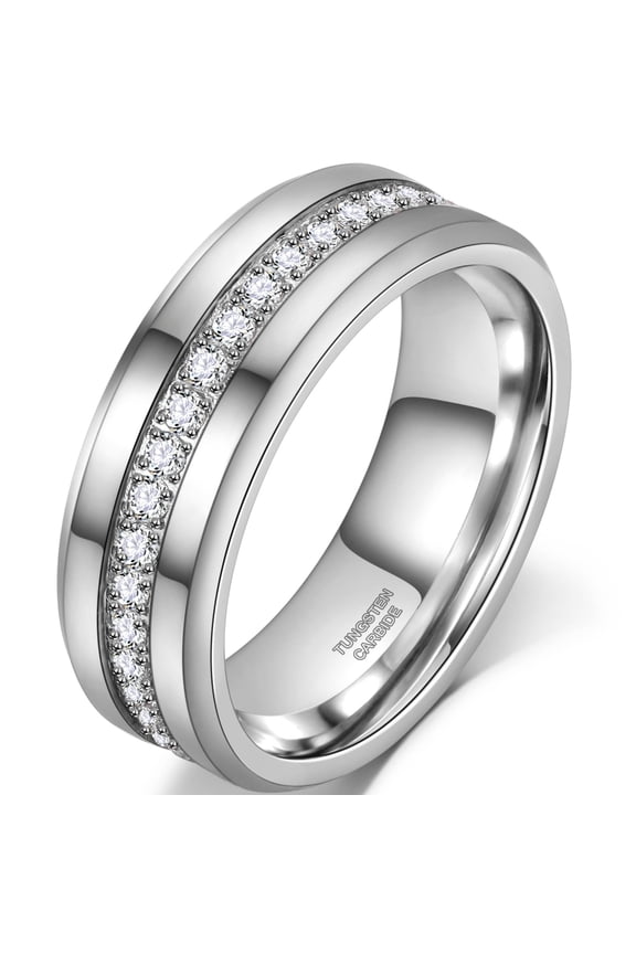 Tungsten Carbide Wedding Band for Men 8mm High Polish Cubic Zirconia Promise Ring Fathers Day Gifts for Dad