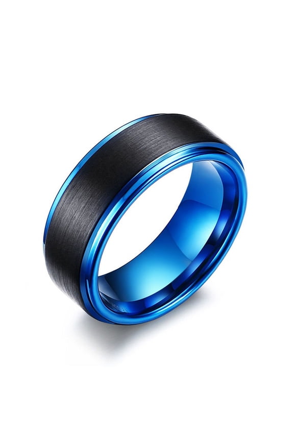 Tungsten Carbide Wedding Ring for Men,8mm Blue Black Flat Matte Finish,Boyfriend Gift,Size 12