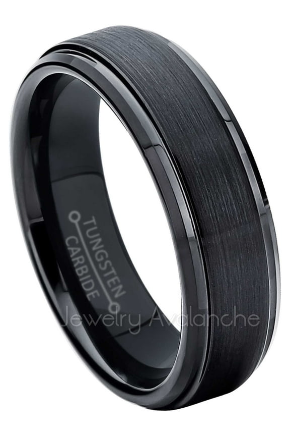 Black Tungsten Wedding Ring, Brushed Finish, Comfort Fit, Men's Womens Anniversary Ring 6mm