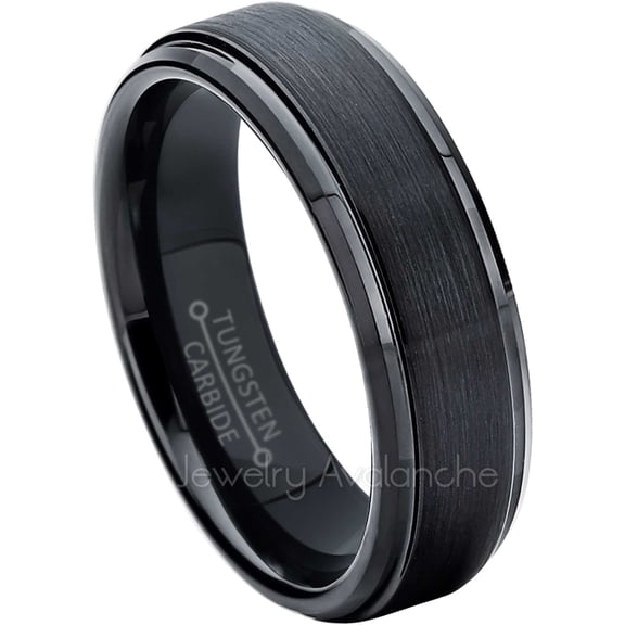 Jewelry Avalanche Black Tungsten Wedding Ring, Brushed Finish, Comfort Fit, Men's Womens Anniversary Ring 6mm