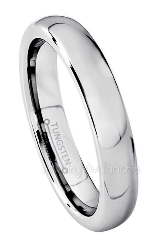 Tungsten Carbide Mens Womens Wedding Band, Comfort Fit Polished Classic Dome Anniversary Ring 4mm