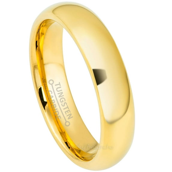 Jewelry Avalanche Tungsten Carbide Mens Womens Wedding Band 5mm Gold IP Classic Dome Anniversary Ring