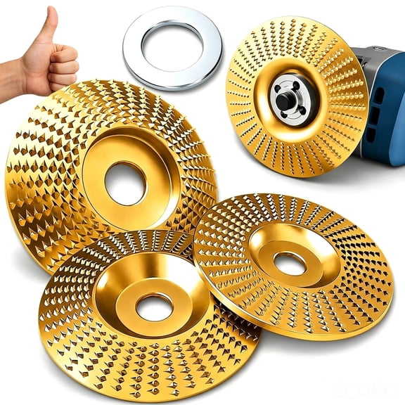 Tungsten Carbide Wood Carving Discs for Angle Grinder, Heavy-Duty Grinding and Sanding Wheels, Gold, 4 Pack (Mix*Gold, 0.6, 3.94, Inches)