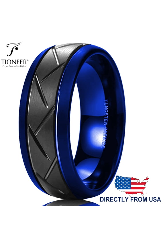 Tungsten Carbide Zigzag Groove Tire Tread Design Comfort Fit Wedding Band Ring