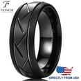 thumbnail image 1 of Tioneer Tungsten Carbide Zigzag Groove Tire Tread Design Comfort Fit CZ Wedding Band Ring, 1 of 6