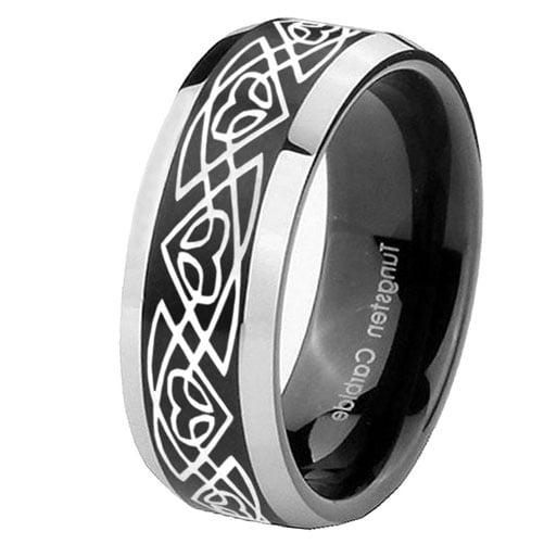 Tungsten Celtic Braided 8mm Brushed Black 2 Tone Beveled Edges Men Ring