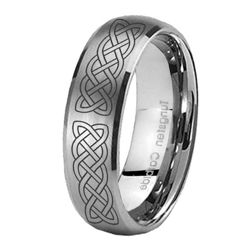 Tungsten Celtic Knot 8mm Brushed Gray Dome Polished Edges Men Ring