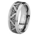 thumbnail image 1 of Tungsten Celtic Knot 8mm Brushed Gray Step Edges Men Ring, 1 of 2