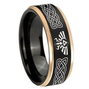 RATUNGSTEN Tungsten Celtic Zelda Triforce 8mm Black And Rose Gold Step Edges Men Ring