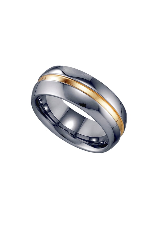 Tungsten Center Gold-tone Groove Polished Dome Mens Comfort-fit 8mm Size 8.5 Wedding Anniversary Ban Ring for Men