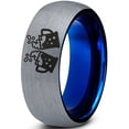 thumbnail image 1 of Tungsten Cheers Beer Drink Band Ring 8mm Men Women Comfort Fit Blue Dome Brushed Gray Polished, 1 of 4