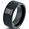 thumbnail image 1 of Tungsten Chess Piece Checkers Game Band Ring 9mm Men Women Comfort Fit Black Flat Cut Brushed Polished, 1 of 4