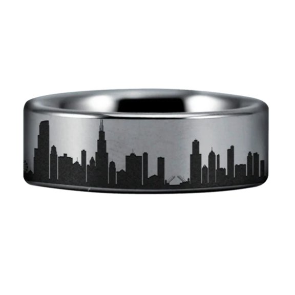 Tungsten Chicago Skyline Ring