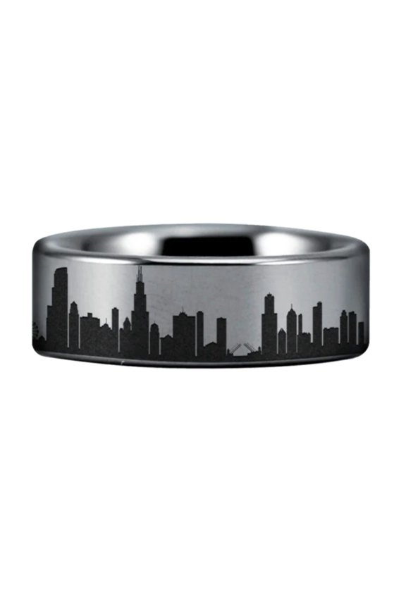 Tungsten Chicago Skyline Ring