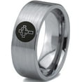 thumbnail image 1 of Tungsten Christian Catholic Cross Heart Shaped Band Ring 8mm Men Women Comfort Fit Gray Flat Cut Brushed Polished, 1 of 4