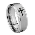 thumbnail image 1 of Tungsten Christian Cross Religious 8mm Brushed Gray Step Edges Men Ring, 1 of 2
