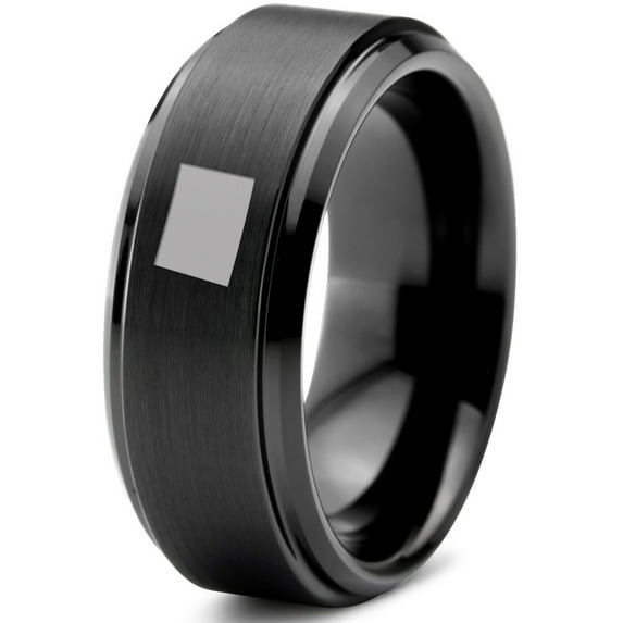 Tungsten Colorado The Centennial State Band Ring 8mm Men Women Comfort Fit Black Step Bevel Edge Brushed Polished