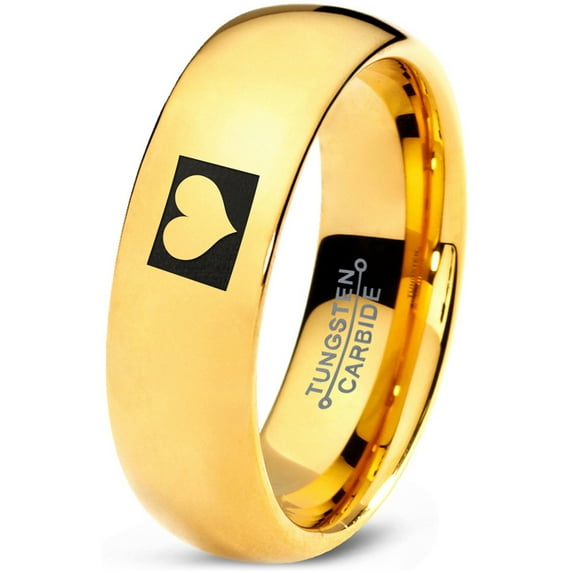 Tungsten Colorado The Centennial State Heart Band Ring 7mm Men Women Comfort Fit 18k Yellow Gold Dome Polished