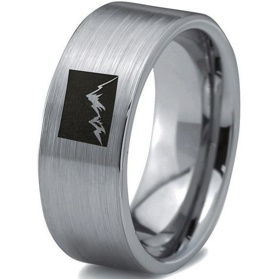 Tungsten Colorado The Centennial State Mountains Band Ring 8mm Men Women Comfort Fit Gray Flat Cut Brushed Polished