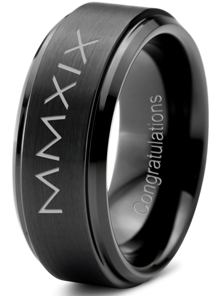 Tungsten Congrats Grad Class Of 2019 Roman Numerals Engraved Band Ring