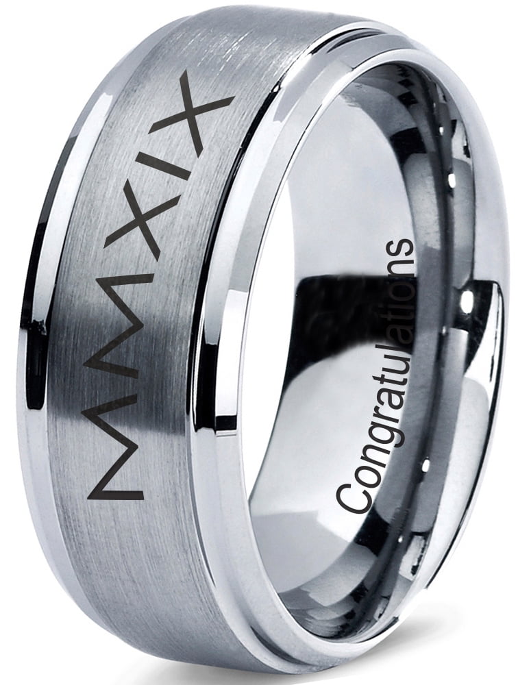 Tungsten Congrats Grad Class Of 2019 Roman Numerals Engraved Band Ring