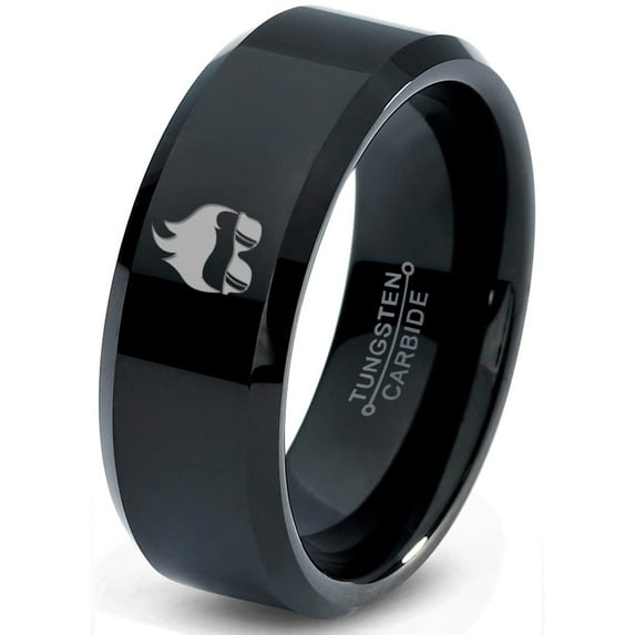 Tungsten Cool Guy Nerd Glasses Geek Hair Game Band Ring 8mm Men Women Comfort Fit Black Beveled Edge Polished