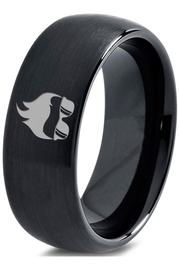 Tungsten Cool Guy Nerd Glasses Geek Hair Game Band Ring 8mm Men Women Comfort Fit Black Dome Brushed Polished