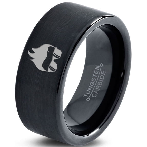 Tungsten Cool Guy Nerd Glasses Geek Hair Game Band Ring 9mm Men Women Comfort Fit Black Flat Cut Brushed Polished