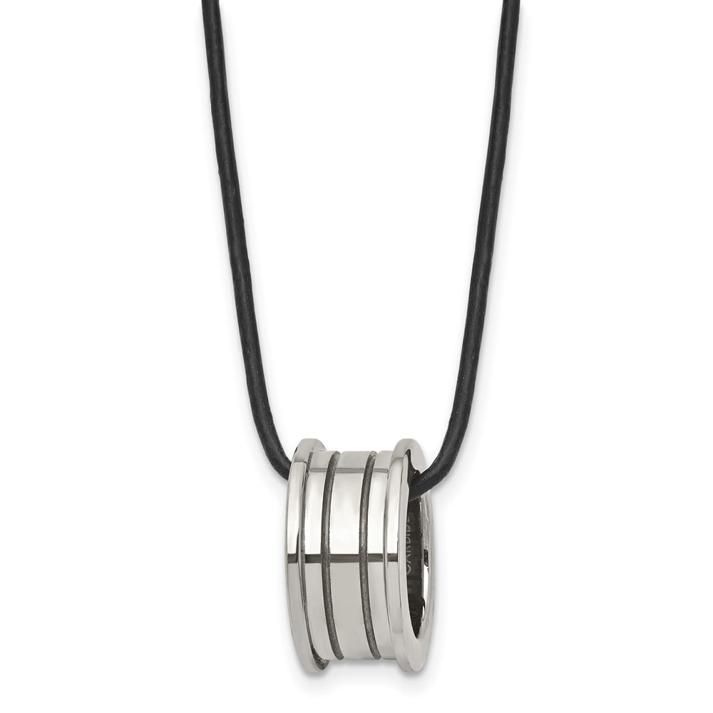 Tungsten Cord with Pendant Necklace Chain Polished Leather 18in 18 inch