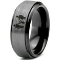 thumbnail image 1 of Tungsten Couple Family Child Holding Hands Band Ring 8mm Men Women Comfort Fit Black Step Bevel Edge Brushed Gray Polished, 1 of 4