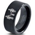 thumbnail image 1 of Tungsten Couple Family Child Holding Hands Band Ring 9mm Men Women Comfort Fit Black Flat Cut Brushed Polished, 1 of 4