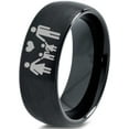 thumbnail image 1 of Tungsten Couple Family Two Child Holding Hands Band Ring 8mm Men Women Comfort Fit Black Dome Brushed Polished, 1 of 4