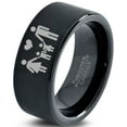 thumbnail image 1 of Tungsten Couple Family Two Child Holding Hands Band Ring 9mm Men Women Comfort Fit Black Flat Cut Brushed Polished, 1 of 4