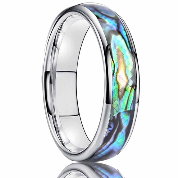 Tungsten Couple Ring Polished Curved Band with Shell Inlay