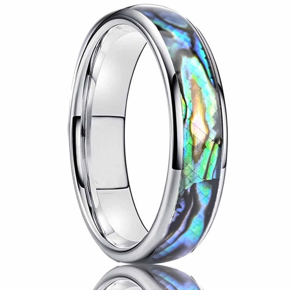 Tungsten Couple Rings Polished Curved Band with Shell Inlay