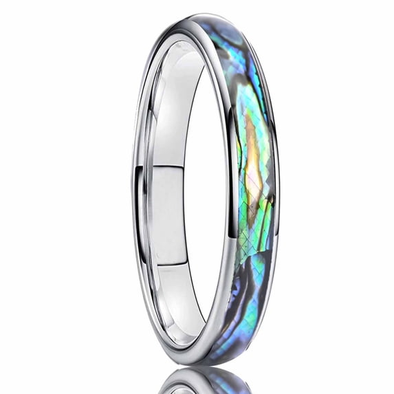 Tungsten Couple Rings Polished Curved Band with Shell Inlay