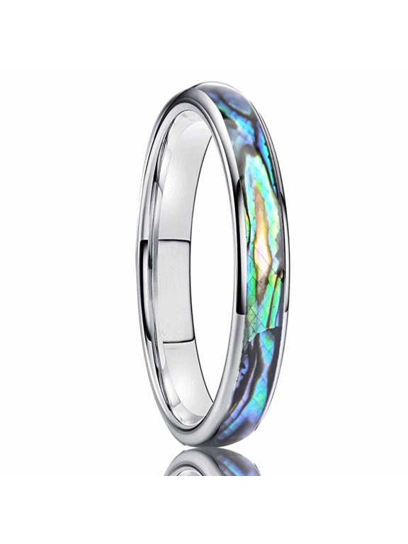 Tungsten Couple Rings Polished Curved Band with Shell Inlay