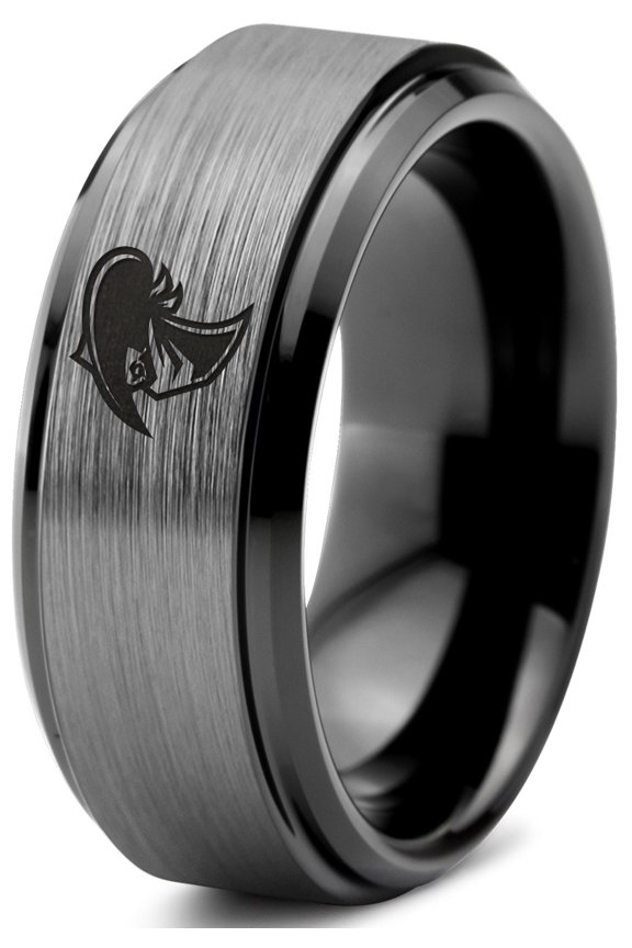 Tungsten Cowboy Cowboys Bandit Banditry Band Ring 8mm Men Women Comfort Fit Black Step Bevel Edge Brushed Gray Polished