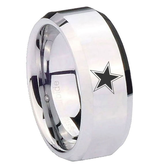 Tungsten Cowboys Star 8mm Glossy Gray Polished Beveled Edges Men Ring