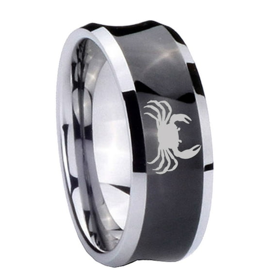 Tungsten Crab 8mm Brushed Black Polished Concave Men Ring