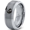 thumbnail image 1 of Tungsten Crescent Moon Howling Wolf Forest Trees Engraved Band Ring 8mm Men Women Comfort Fit Gray Step Bevel Edge Brushed Polished, 1 of 4