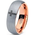 thumbnail image 1 of Tungsten Cross Hearts Band Ring 7mm Men Women Comfort Fit 18k Rose Gold Dome Brushed Gray Polished, 1 of 4