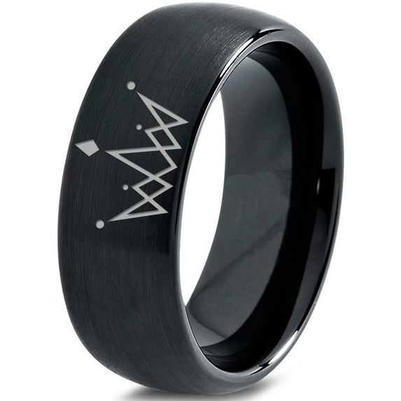 Tungsten Crown Royalty King Queen Diamond Circle Band Ring 8mm Men Women Comfort Fit Black Dome Brushed Polished