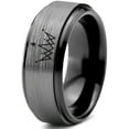 thumbnail image 1 of Tungsten Crown Royalty King Queen Diamond Circle Band Ring 8mm Men Women Comfort Fit Black Step Bevel Edge Brushed Gray Polished, 1 of 4