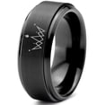 thumbnail image 1 of Tungsten Crown Royalty King Queen Diamond Circle Band Ring 8mm Men Women Comfort Fit Black Step Bevel Edge Brushed Polished, 1 of 4