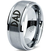 ZEALOT JEWELRY Tungsten Dad Typography Writing Band Ring 8mm Men Women Comfort Fit 18k Rose Gold Step Bevel Edge Brushed Polished