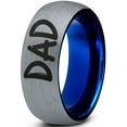 thumbnail image 1 of Tungsten Dad Typography Writing Band Ring 8mm Men Women Comfort Fit Blue Dome Brushed Gray Polished, 1 of 4
