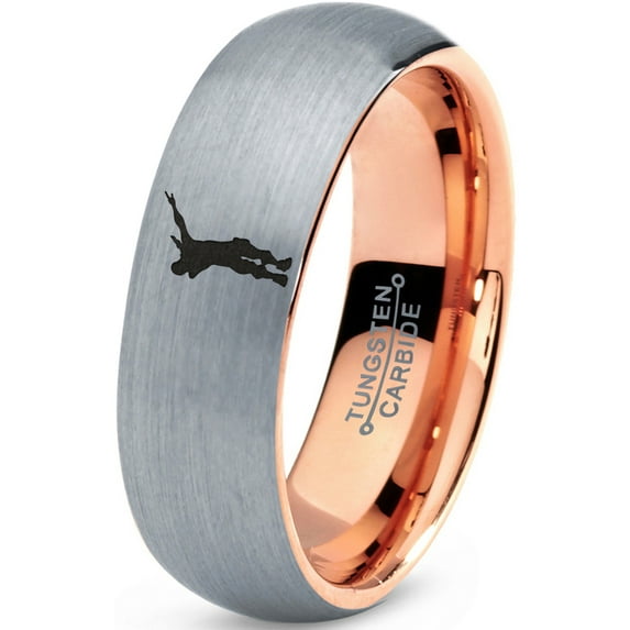 Tungsten Dance Move Dabbing Dab Band Ring 7mm Men Women Comfort Fit 18k Rose Gold Dome Brushed Gray Polished