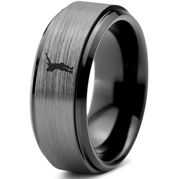 Tungsten Dance Move Dabbing Dab Band Ring 8mm Men Women Comfort Fit Black Step Bevel Edge Brushed Gray Polished